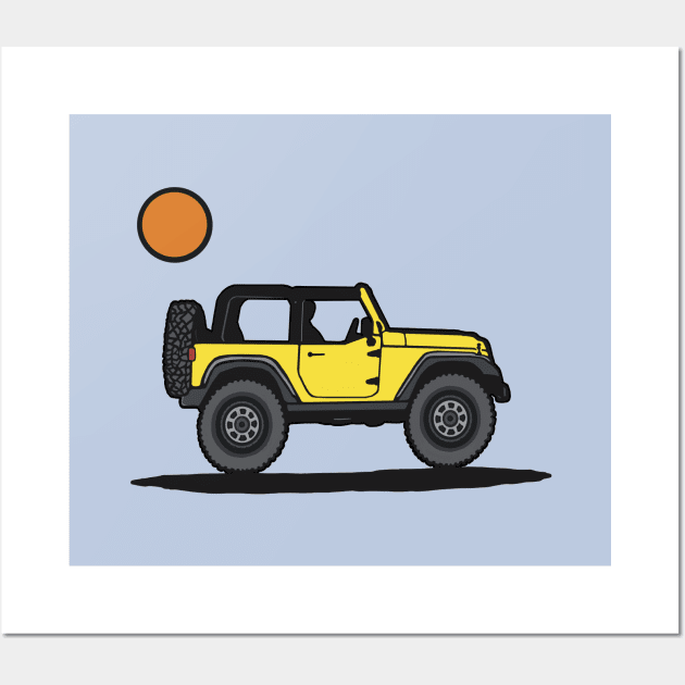 Yellow Wrangler with Sun Wall Art by Trent Tides